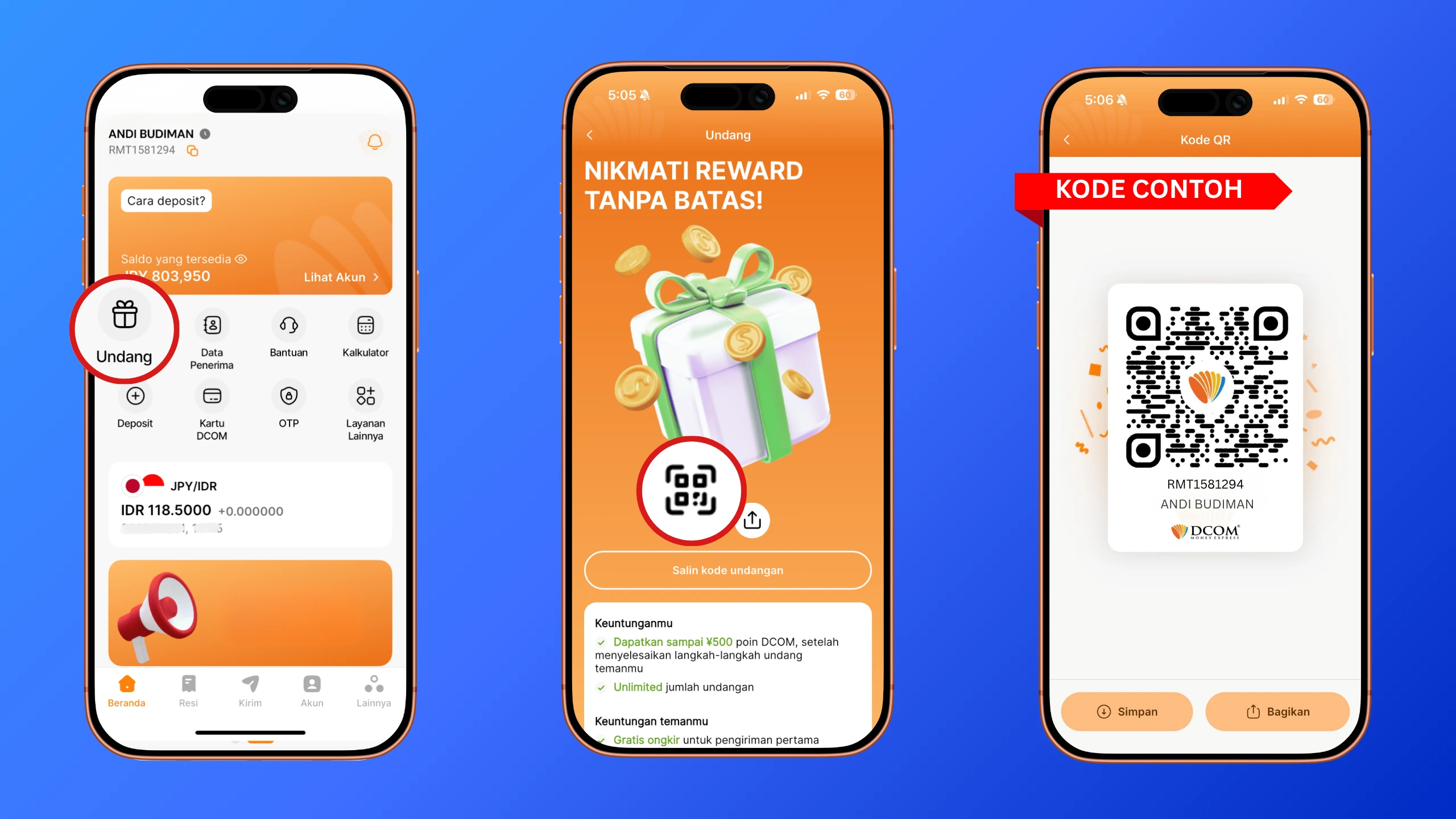 Ilustrasi aplikasi DCOM Money Express dengan fitur poin reward untuk hemat kirim uang dari Jepang melalui transaksi dan program referral